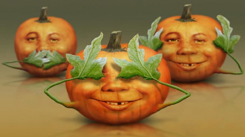 Pumpkin Faces with Leaves — Orange