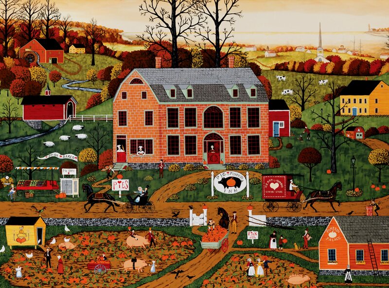 Pumpkin Farm Scene — Orange