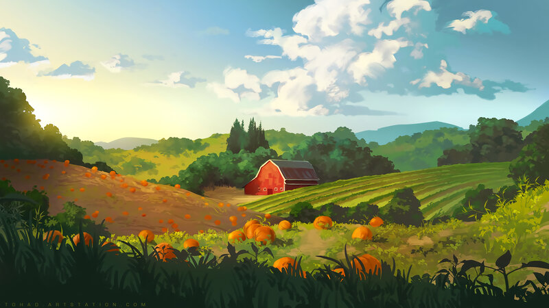 Pumpkin Farm with Barn — Green