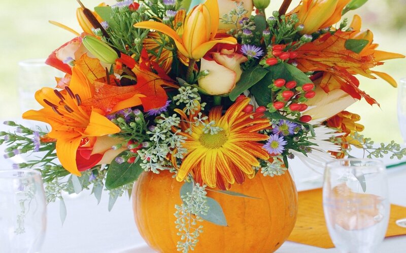 Pumpkin Flower Arrangement — Orange, Festive, Autumn