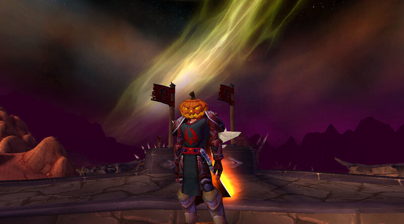 Pumpkin-headed character in game