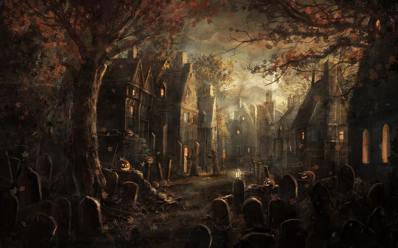 Pumpkin-headed Figures in Cemetery — Brown