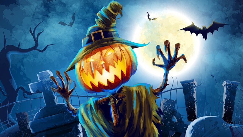 Pumpkin-headed Scarecrow — Blue, Spooky