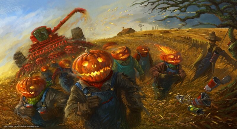 Pumpkin-headed Scarecrows — Orange, Dramatic