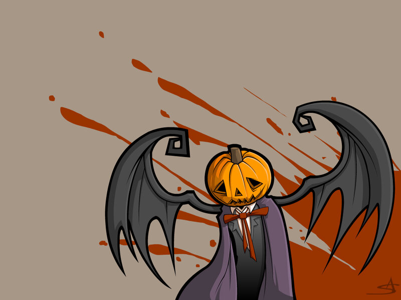 pumpkin-headed vampire with wings