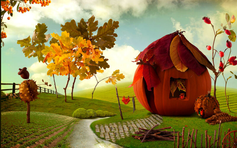 Pumpkin House in Autumn — Green