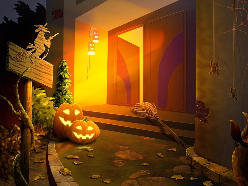 Pumpkin Lanterns at Doorstep