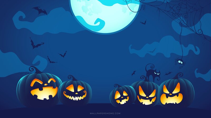 Pumpkin Lanterns at Night — Blue, Creepy