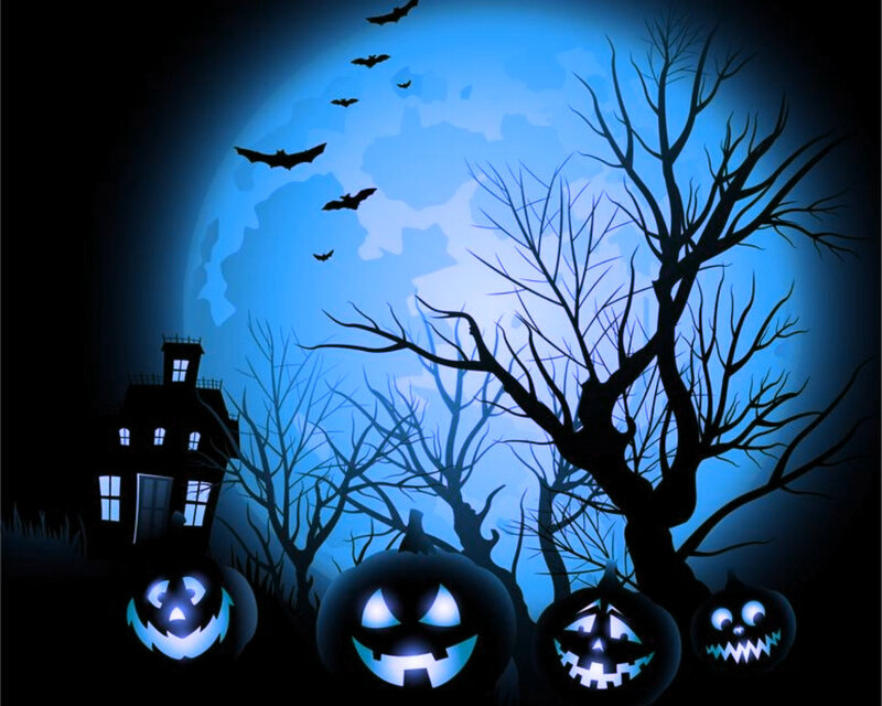 Pumpkin Lanterns at Night — Blue