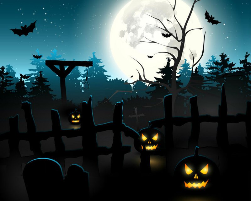 Pumpkin Lanterns in Graveyard — Black