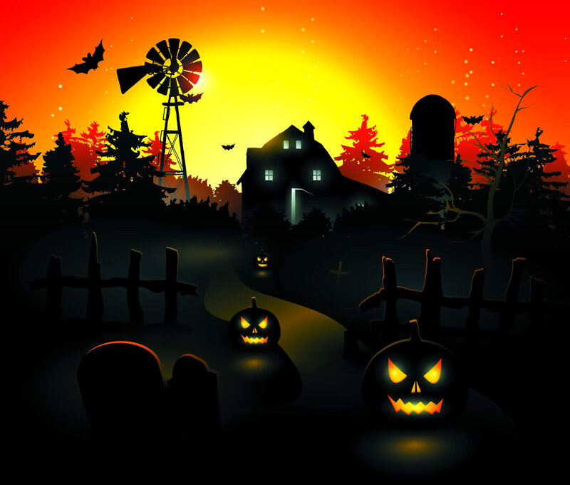 Pumpkin Lanterns in Graveyard — Orange