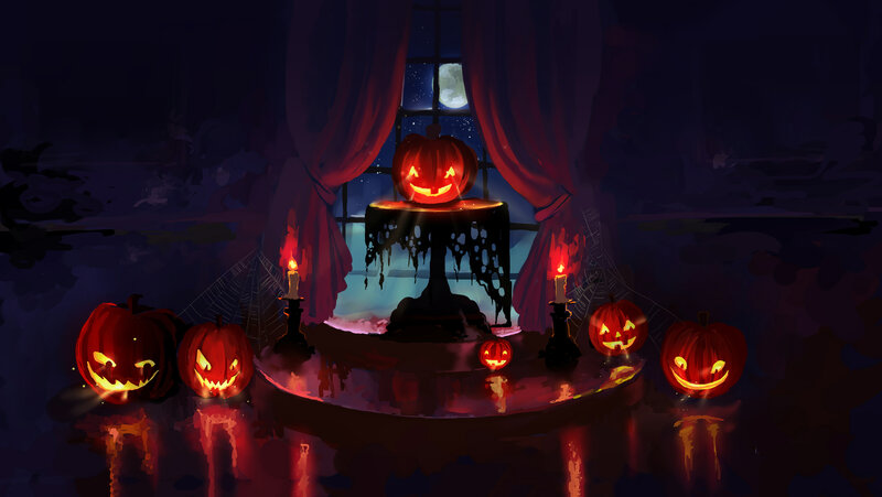 Pumpkin Lanterns on Table