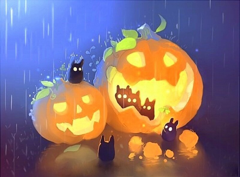 Pumpkin Lanterns with Cats