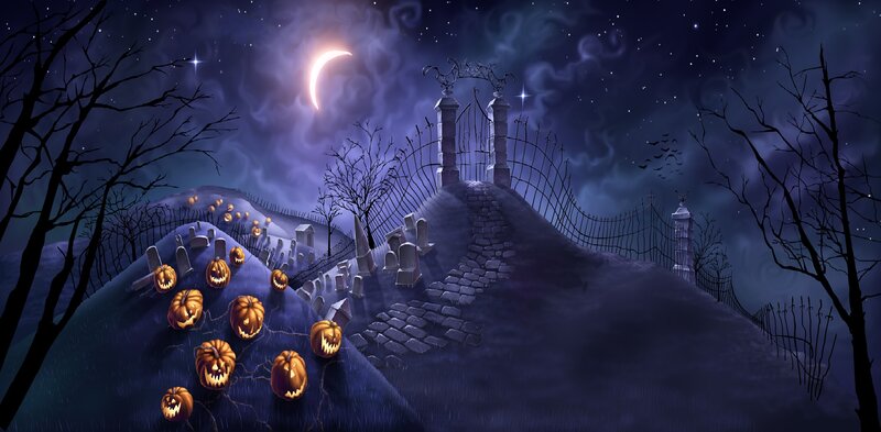 Pumpkin-lit Graveyard — Purple, Spooky
