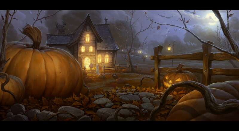 Pumpkin Patch at Night — Orange, Creepy