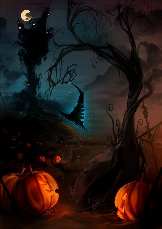 Pumpkin Patch at Night — Orange, Spooky