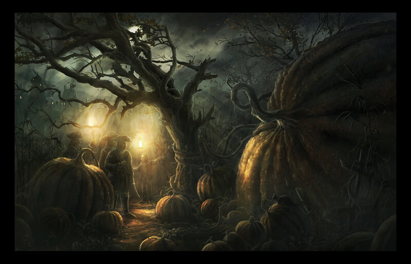 Pumpkin patch at night