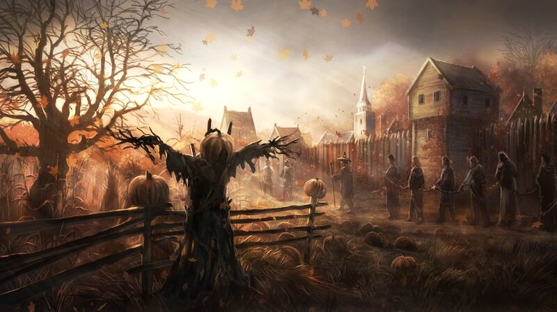 Pumpkin patch scarecrow scene