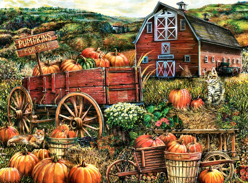 Pumpkin Patch with Barn — Orange, Harvest
