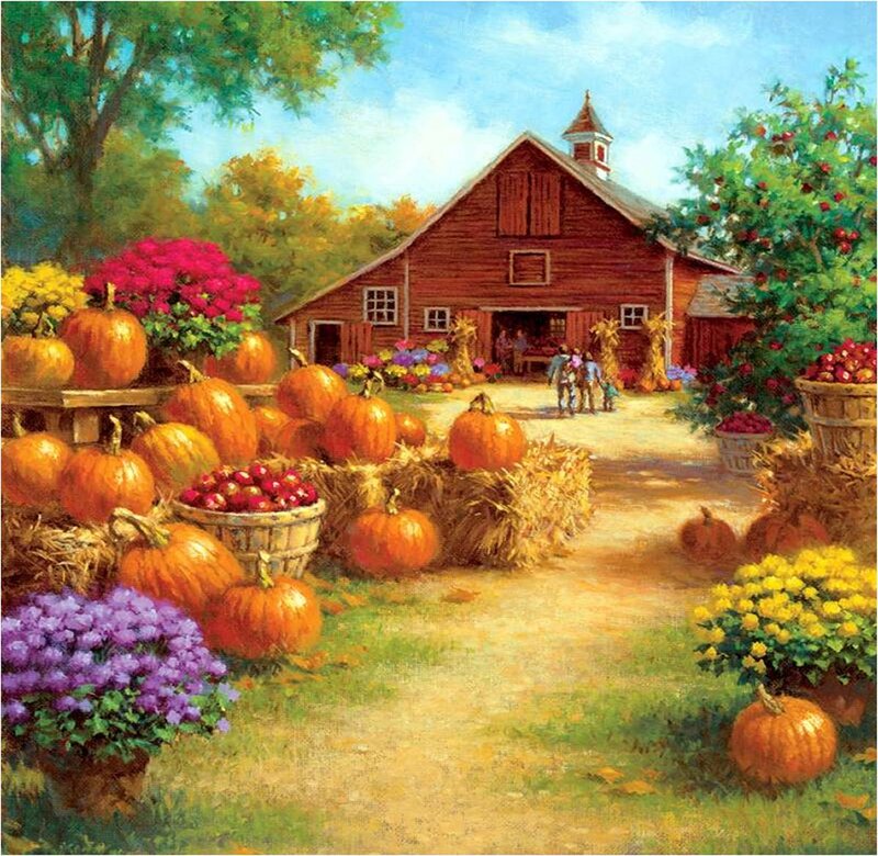 Pumpkin Patch with Barn — Orange