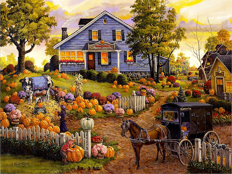Pumpkin Patch with House — Blue