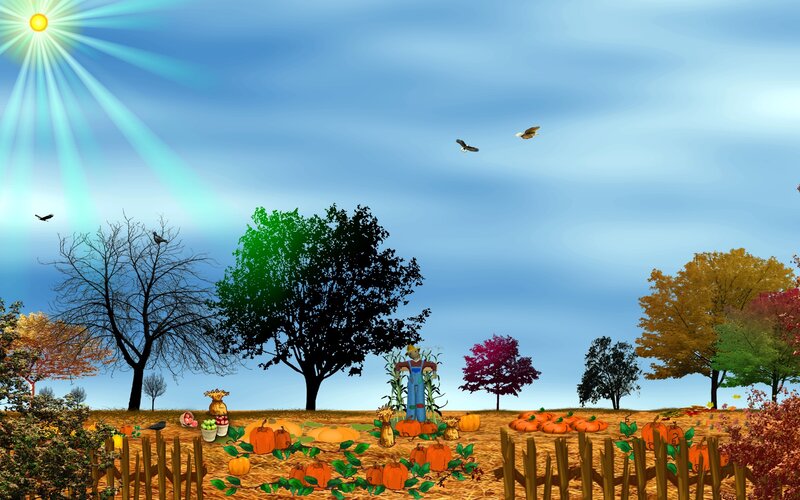 Pumpkin Patch with Scarecrow — Blue