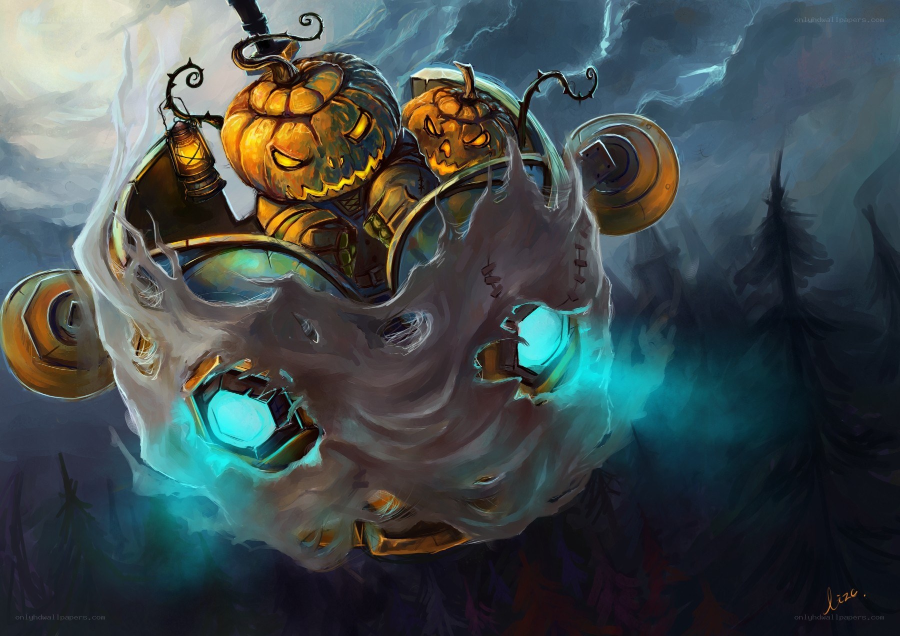 Pumpkin-powered vehicle in storm