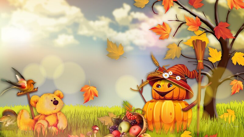Pumpkin Scarecrow in Field — Orange, Festive
