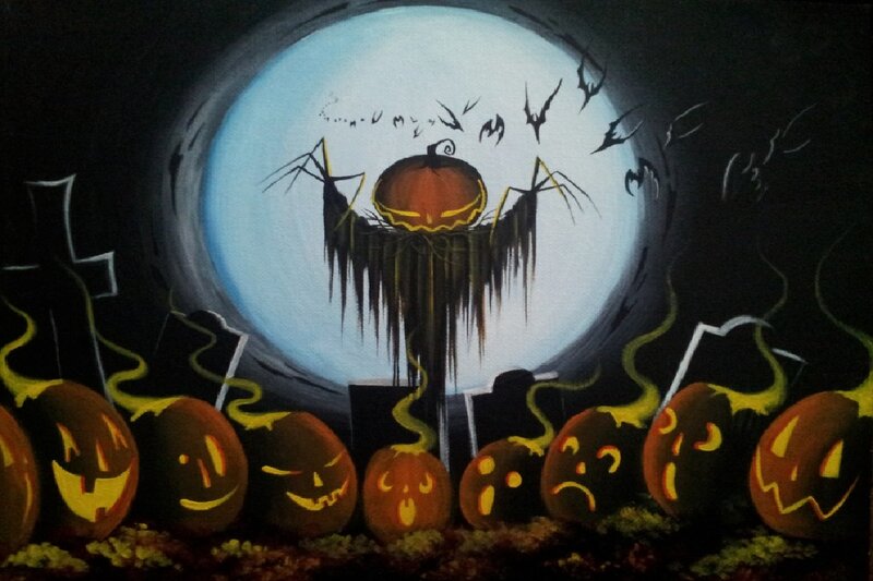Pumpkin Scarecrow in Graveyard