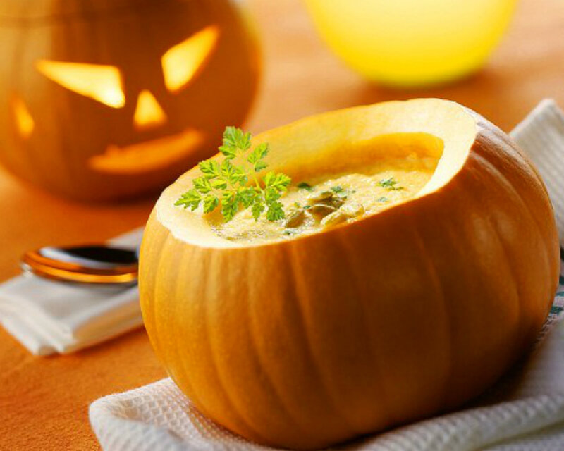 Pumpkin Soup in Pumpkin — Orange, Cozy