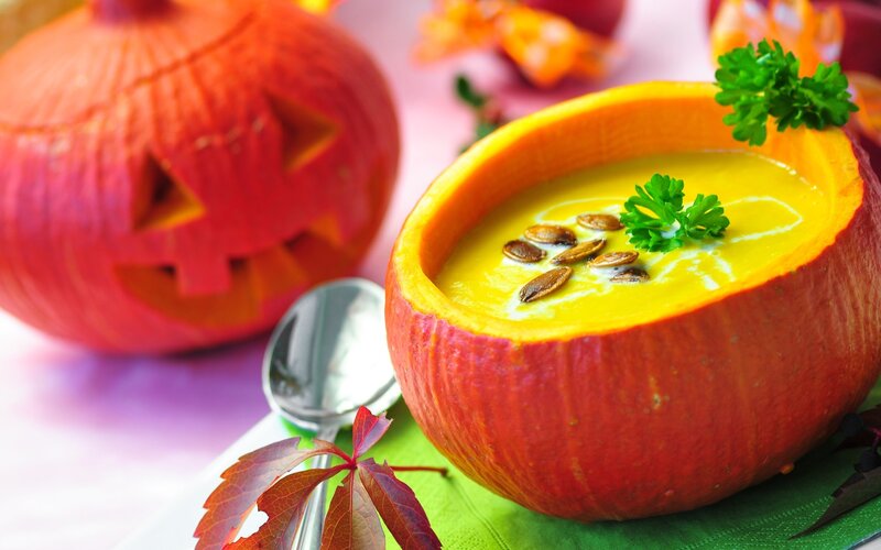 Pumpkin Soup in Pumpkin — Orange, Festive