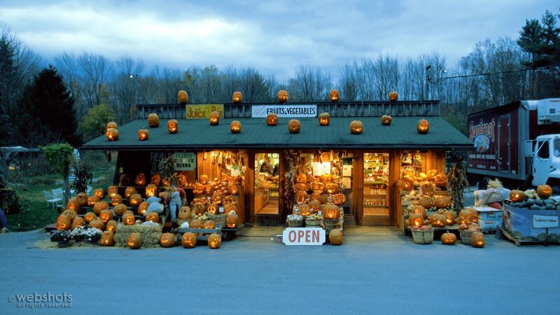 Pumpkin stand at dusk