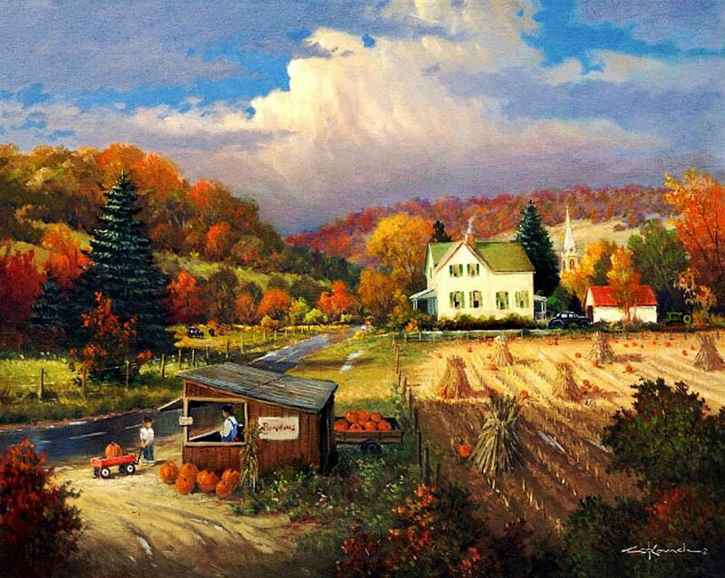 Pumpkin Stand in Autumn — Orange