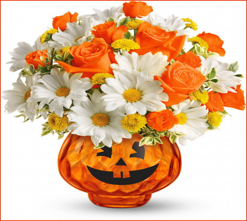 Pumpkin Vase with Flowers — Orange, Festive