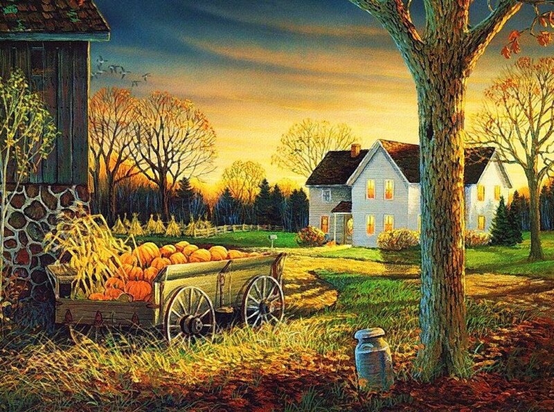 Pumpkin Wagon in Autumn