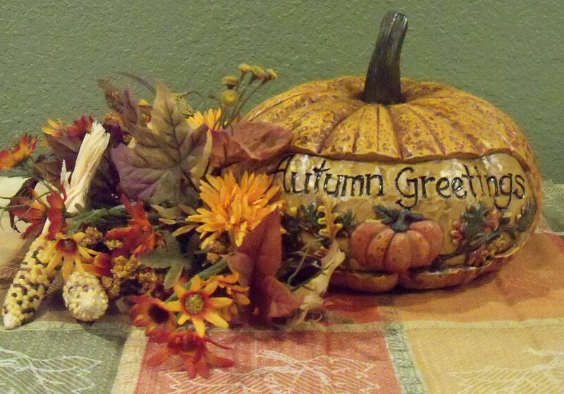 Pumpkin with Autumn Flowers — Orange