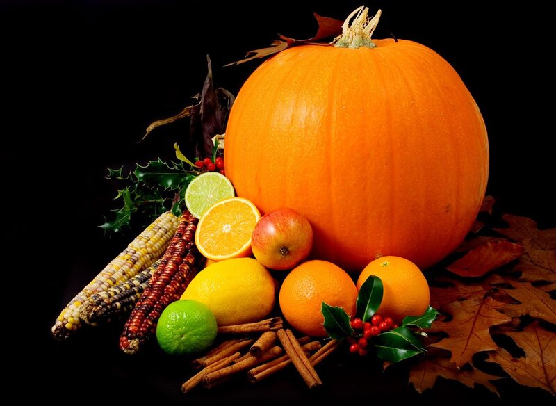 Pumpkin with Autumn Harvest