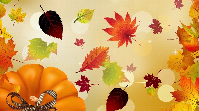 Pumpkin with Autumn Leaves — Orange