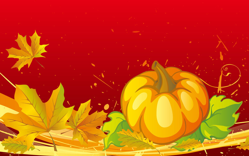 Pumpkin with Autumn Leaves — Red