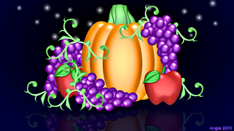 Pumpkin with Grapes and Apples