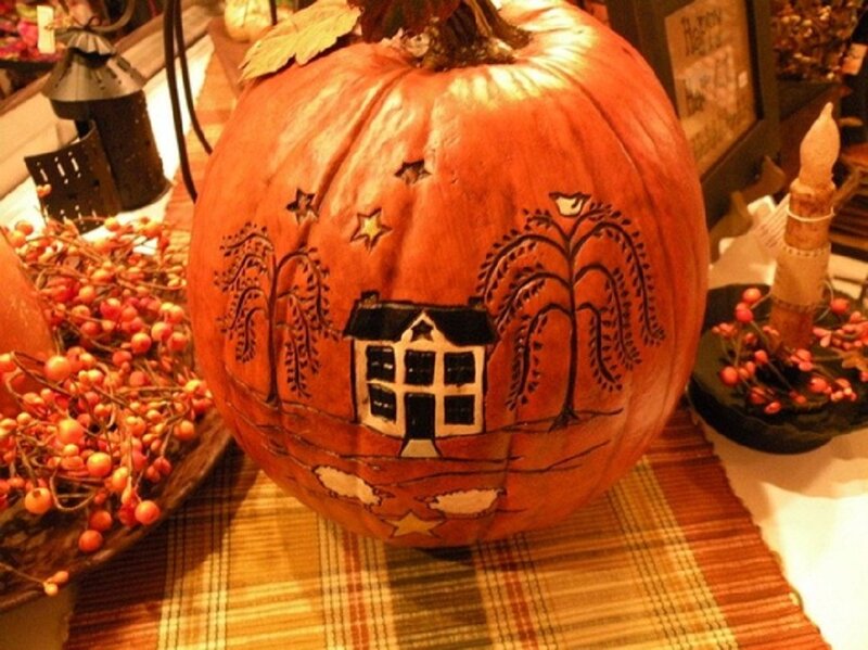 Pumpkin with House Drawing