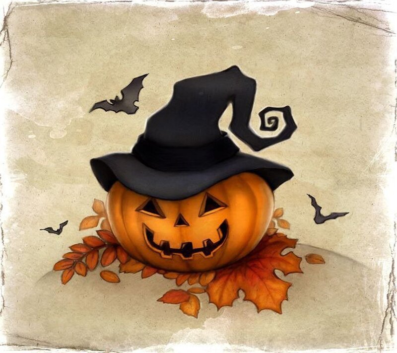 Pumpkin with Witch Hat — Orange, Festive, Autumn, Illustration