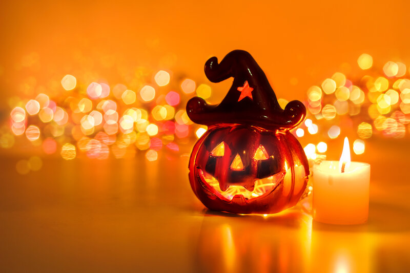 Pumpkin with Witch Hat — Orange, Festive, Night