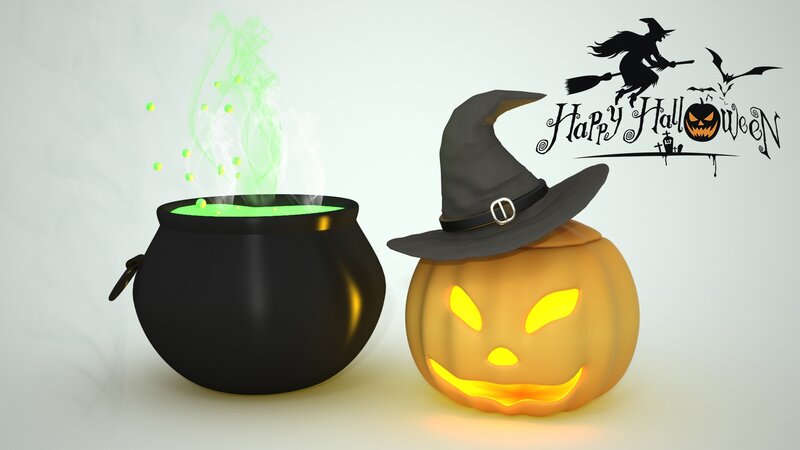 Pumpkin with Witch Hat — Orange, Spooky