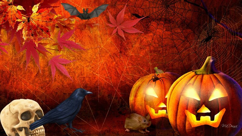 Pumpkins and Autumn Leaves — Orange, Spooky