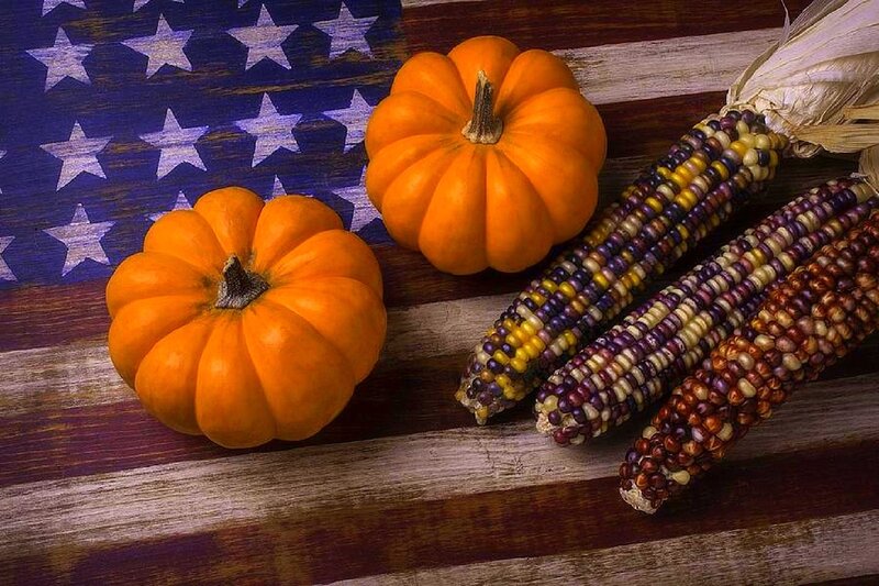 Pumpkins and Corn on Flag