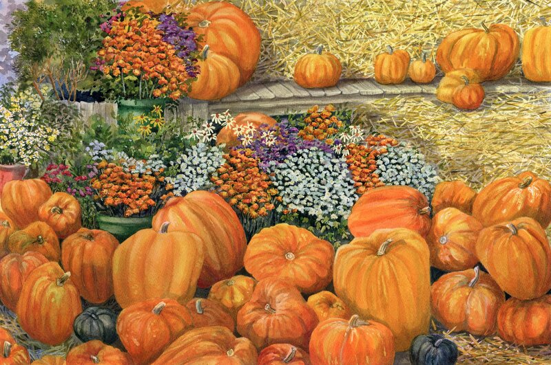 Pumpkins and Flowers — Orange, Festive