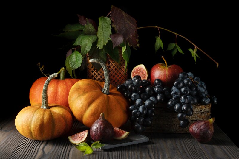 Pumpkins and Fruit