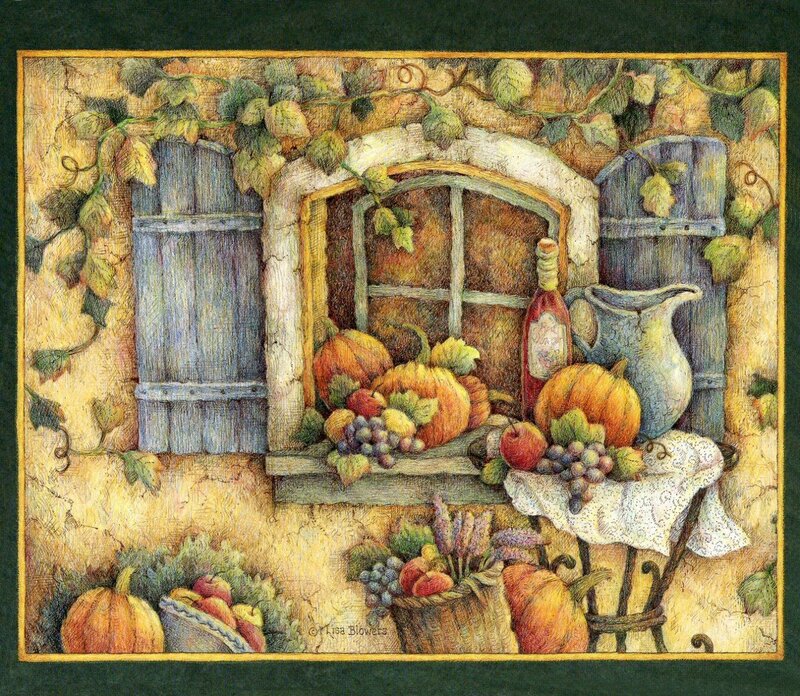Pumpkins and Grapes on Windowsill