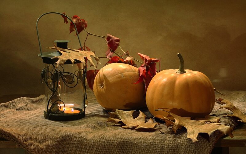 Pumpkins and Lantern — Orange